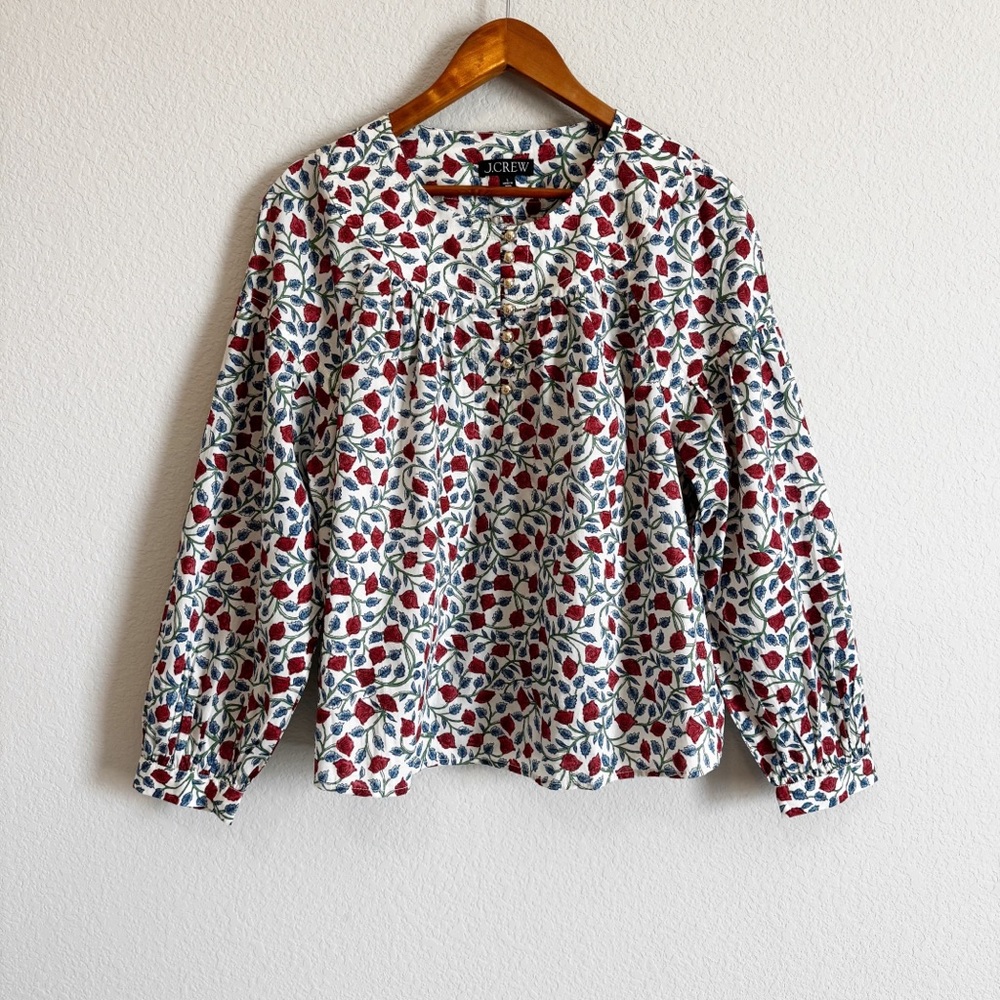 J. Crew Women's Shirred Popover Top in Rosewood Floral Cottagecore Lightweight L